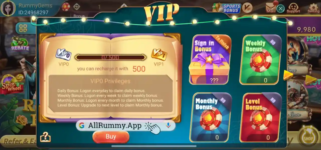 Gems Rummy VIP Features